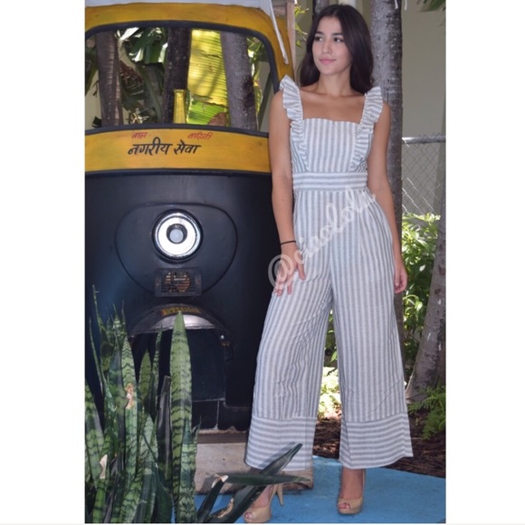 Clearance. Last one (S). Striped ruffle jumpsuit - Picture 3 of 3